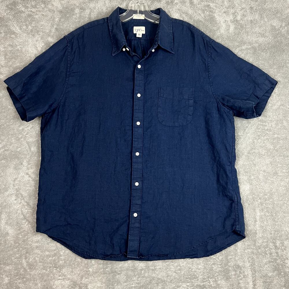 J Crew Button Down Shirt Mens XL Navy Blue 100% Irish Linen Classic Fit